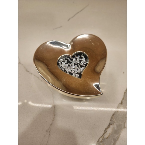 Source Unknown Other - Swarovski Silver-Plated Trinket Heart Jewelry Box W/Loose Clear Crystals‎ In Lid